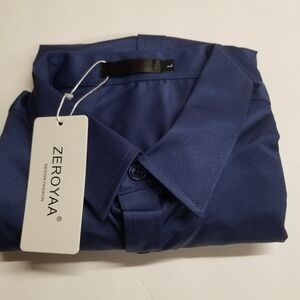 NWT Zeroyaa Navy Blue Dress Shirt Size L